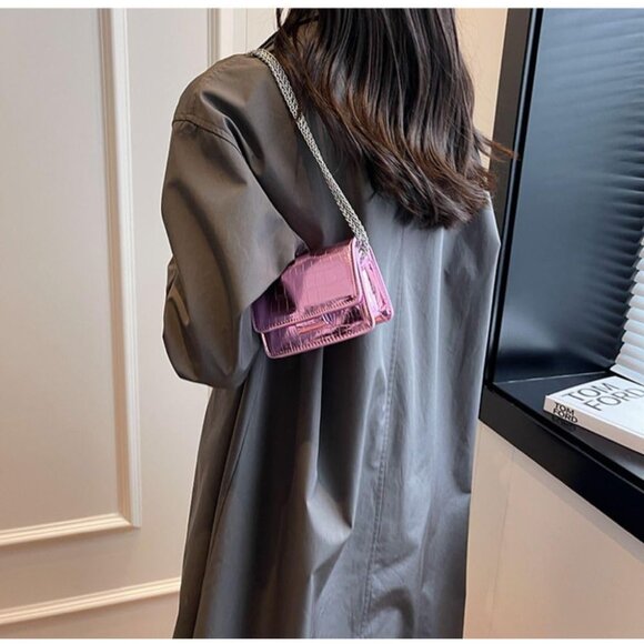 Mini Silver Evening Purse Crossbody Bag for Nightclub Parties Glam - Picture 7 of 8